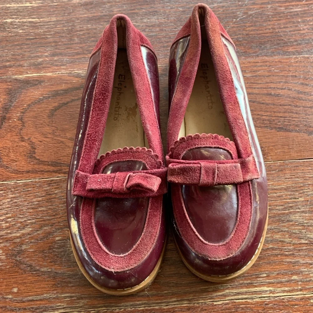 Elephantito Maroon burgundy Loafers with Bow Accent size 12 patent and suede